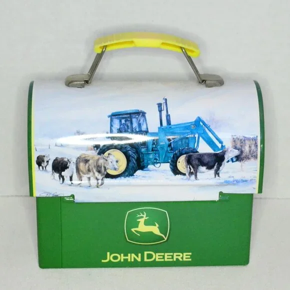 Pair Of John Deere Collector Tins Box Lunch Pail Winter Scenes Farmhouse Decor - Picture 7 of 9